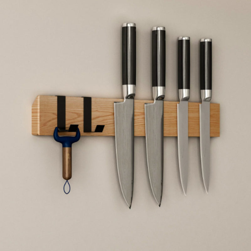 Solid Wood Magnetic Knife Holder — Wall-Mounted Kitchen Storage Rack