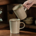 Japanese Vintage Ribbed Ceramic Mug – Large Capacity Coffee & Tea Cup
